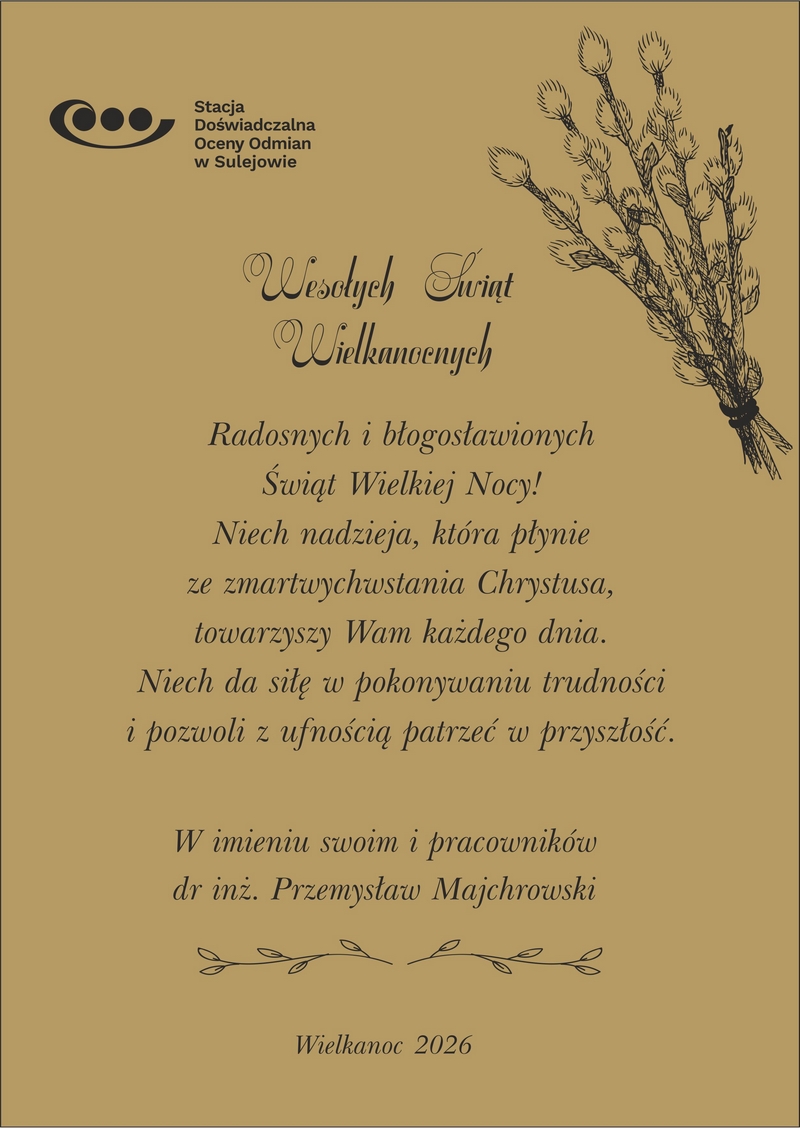 wesołych świąt wielkanocnych Radosnych i błogosławionych świąt wielkiej nocy. Niech nadzieja, która płynie ze zmartwychwstania Chrystusa towarzyszy Wam każdego dnia. niech da siłę w pokonywaniu trudności i pozwoli z ufnością patrzeć w przyszłość. w imieniu swoim i pracowników Przemysław Majchrowski